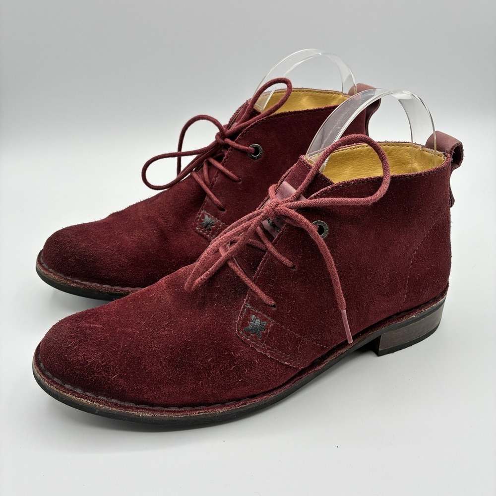 Bussola Sevilla Chukka Ankle Booties Womens 37 6-6.5 Burgundy Suede Lace Up